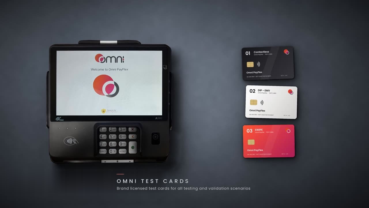 PAX terminal with Omni test cards for EMV certification